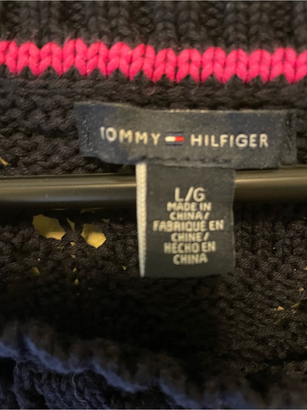 Tommy Hilfiger Navy Knit Sweater with Pink Stripe